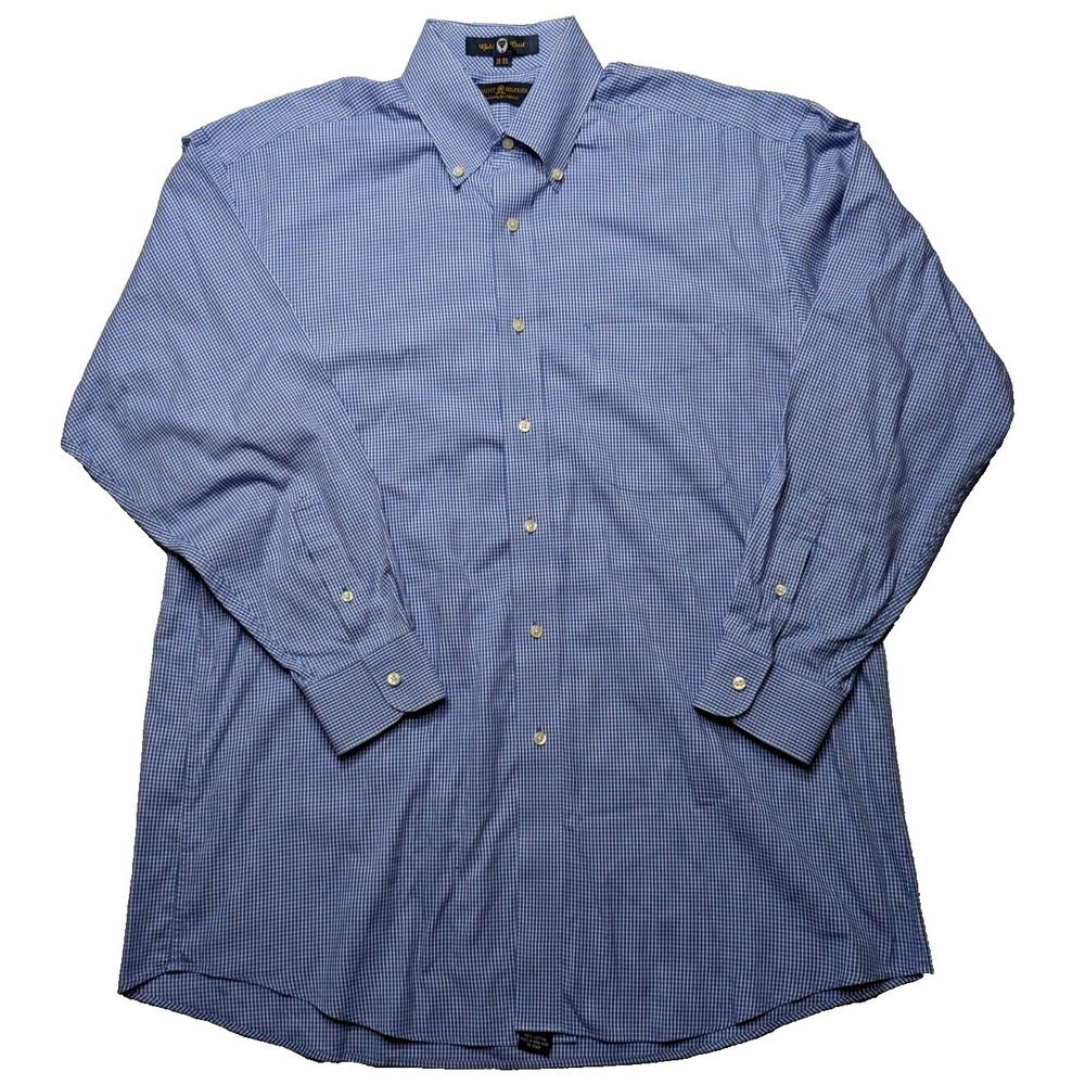 VTG TOMMY HILFIGER GOLD CREST Men 16-33 Blue Mini Check Cotton Long Sleeve Shirt